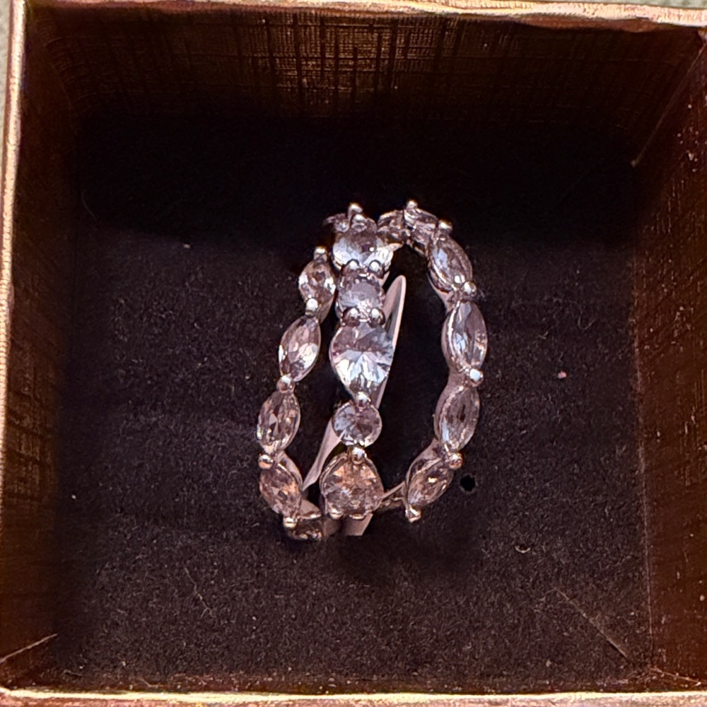 Silver Crystal Marquise and Round Stone Stackable Ring - lab created Tourmaline